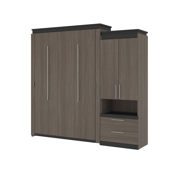 Orion Queen Murphy Bed and Storage Cabinet with Pull-Out Shelf (95W), Bark Gray & Graphite